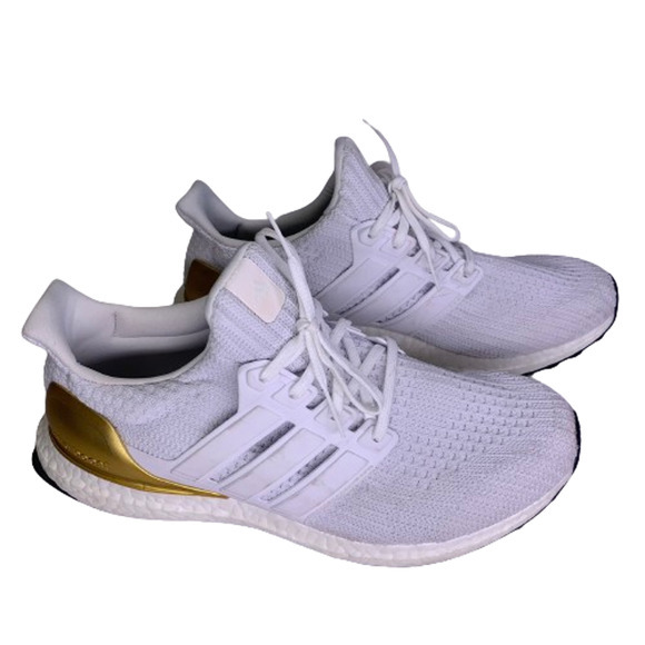 ADIDAS White & Gold Primeblue Ultra-Boost Sneakers - Picture 9 of 13